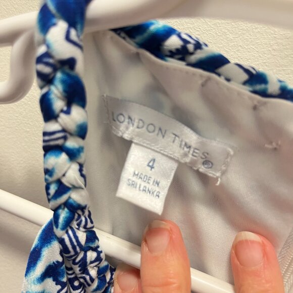 London Times dress, blue and white, size 4 - Picture 3 of 3